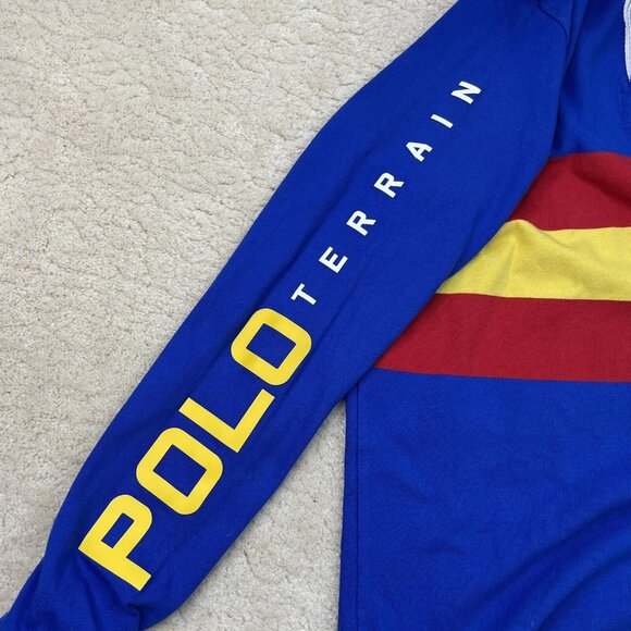 [M] POLO RALPH LAUREN Sportsman Terrain Rugby Long Sleeve Shirt Blue Red Stripes - Picture 5 of 7